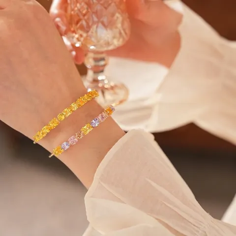 Retro Luxury Open Bangle Bracelet For Women Gold Plated Copper With Multi Color Square Zircon Geometric Fashion Jewelry