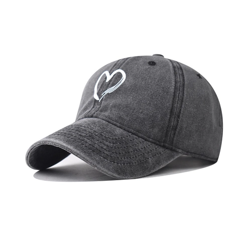 Casquette De Baseball En Coton Lavé Vintage Broderie Coeur Chapeau De Soleil Ajustable Extérieur Unisexe Style Décontracté