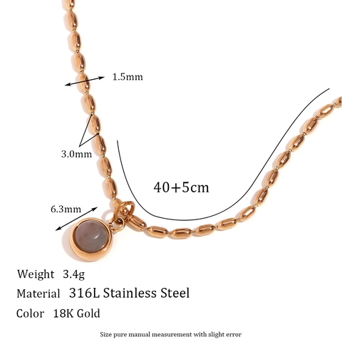 Collar con Colgante de Piedra Natural de Acero Inoxidable para Mujer Cadena de Bolitas Chapada en Oro Joyería Geométrica