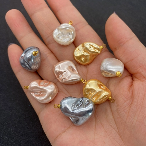 Baroque Irregular Imitation Pearl Glass Pendant For DIY Necklace Jewelry Making Alloy Ring Pink White Gold Silver Accessories