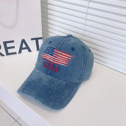 Washed Cotton Baseball Cap American Flag USA Embroidery Adjustable Distressed Retro Sun Hat For Outdoor Sports Men Women