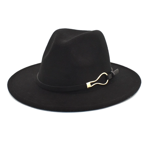 Vintage Woolen Fedora Hat Wide Brim Jazz Cap With Metal Buckle Belt Decor For Men Women Fashion Outdoor Winter