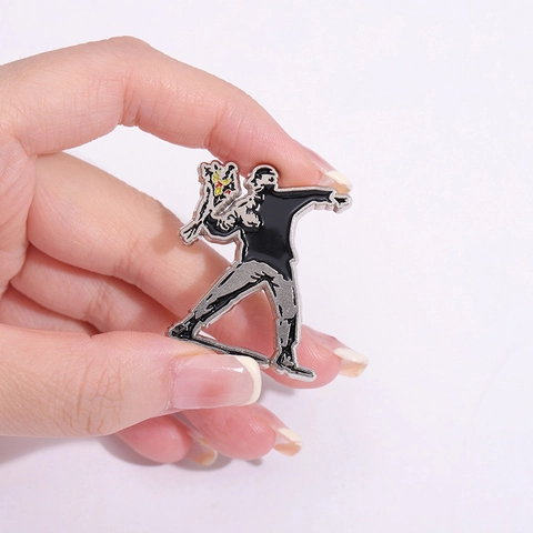 Banksy Street Art Style Alloy Enamel Brooch Pin Set Girl With Balloon And Flower Thrower Gothic Cool Badges For Backpack Jacket