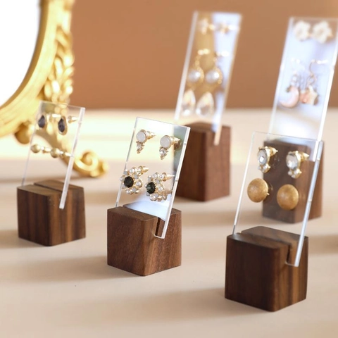 Earring Display Stand Holder Walnut Wood Clear Acrylic Detachable Transparent Jewelry Photography Props Nordic Desktop Showcase