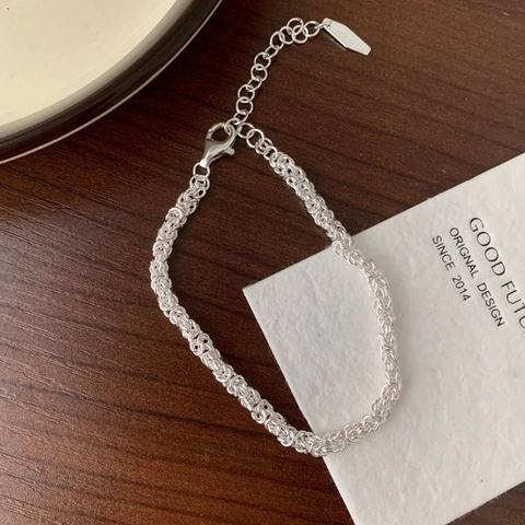 Bracciale In Argento Sterling 925 Catena Intrecciata A Mano Gioielli Di Moda Minimalista Con Chiusura Regolabile