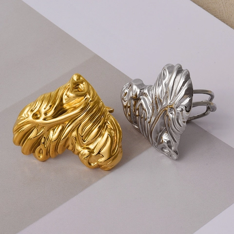 Herz Ring 304 Edelstahl Offen Verstellbar Unregelmäßige Falten Textur Lava Stil Mode Pendler Schmuck Für Frauen