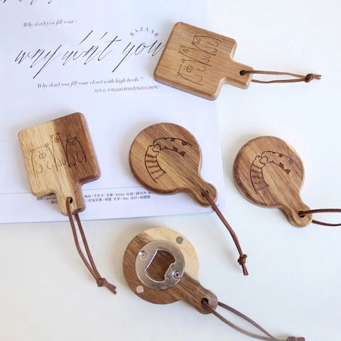 Abrebotellas De Cerveza Imán De Nevera Magnético Madera Acacia Acero Inoxidable Manual Regalo Con Cordón De Cuero