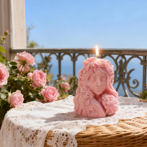 Silicone Candle Mold 3D Garden Dream Girl Shape Flower Relief For DIY Handmade Soap Resin Craft Plaster Aesthetic Decor
