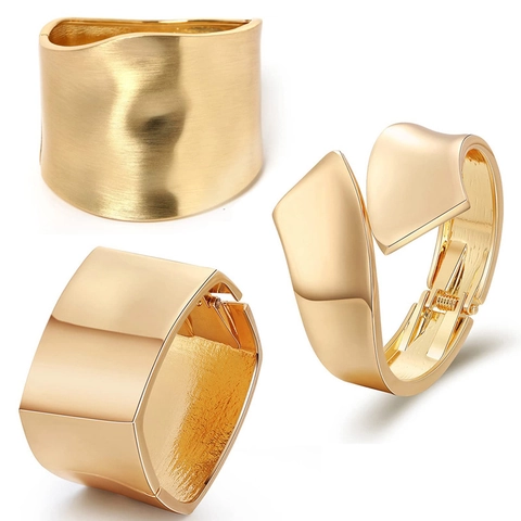 Modern Double Layer Metal Cuff Bracelet For Women Punk Geometric Asymmetric Artificial Pearl Bangle Fashion Statement Hand Jewelry