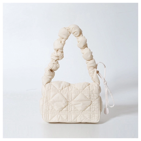 Bolso de Hombro de Nailon Acolchado para Mujer Correa Fruncida Bolso Bandolera Nube Acolchado Bolso de Viaje Minimalista de Color Sólido
