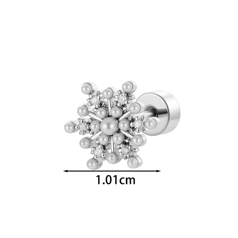 Snowflake Cartilage Earring Copper Zirconia Faux Artificial Pearl Flat Back Screw Post Piercing Stud Jewelry For Women