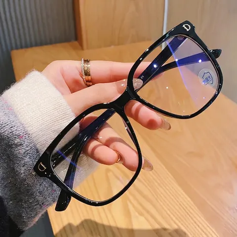 Oversized Square Anti Blue Light Glasses PC Frame AC Clear Lens Fashion Retro Eyewear For Women Elegant Office Style