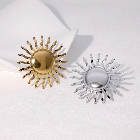 Anello Aperto Girasole Per Donna In Acciaio Inossidabile Placcato Oro 18K Vintage Fascia Regolabile Gioielli