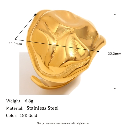 Unregelmäßige Lava Textur Offener Ring 18K Vergoldet Edelstahl Geschmolzenes Metall Übertriebener Modeschmuck Für Damen