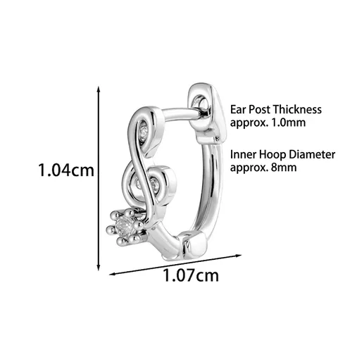 Musical Note Treble Clef Huggie Earrings Minimalist Copper Piercing Jewelry With Cubic Zirconia For Women Silver Color