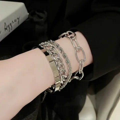 Legering Gelaagde Armbanden En Bangle Multi Layer Cubaanse Ketting Gedraaid Touw Gepolijste Manchet Mode-sieraden Voor Dames