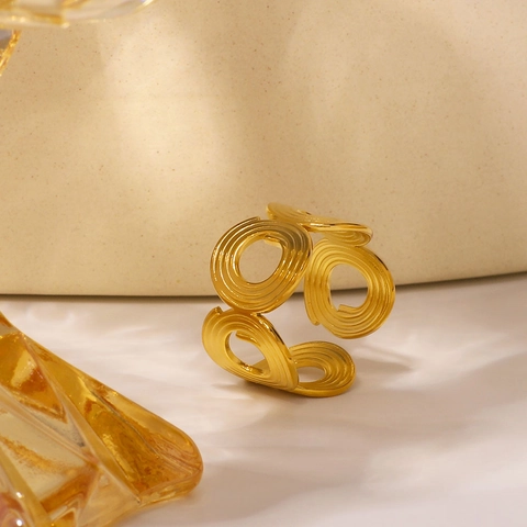 Geometrische Holle Ring Met Spiraaltextuur 18 Karaat Verguld Roestvrij Staal Verstelbare Open Band Moderne Sieraden