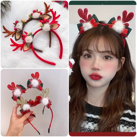 Cerchietto Natalizio Corna Di Renna Peluche Orecchie Con Bacche Pigne Accessori Per Capelli Da Festa Per Donne Ragazze