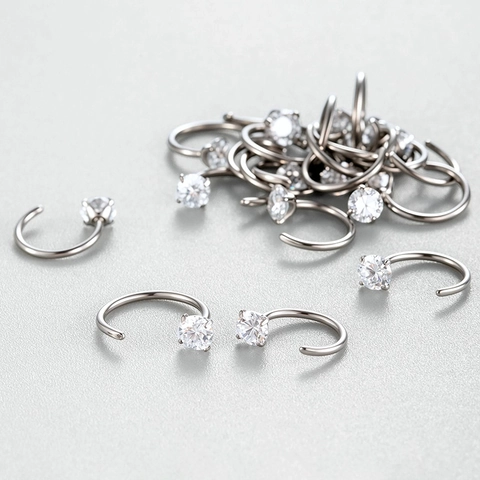 Anneau De Nez En C Alliage De Titane Avec Zircon Piercing De Cartilage Ring Bijoux De Mode Géométriques Pour Unisexe