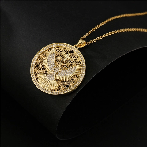 Collana Con Pendente Tondo Rotante Colomba Della Pace Rame Zirconi Croce Religiosa Spirito Santo Gioielli Di Moda