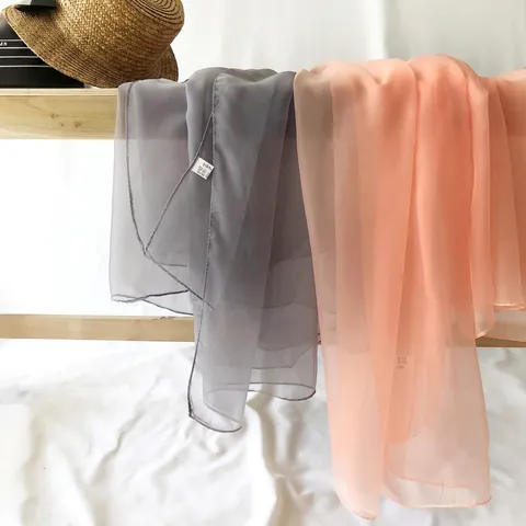 Women Sunscreen Beach Scarf Solid Color Silk Like Polyester Shawl Lightweight Sheer Wrap Summer Fall Korean Style Accessory