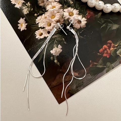 Orecchini Lunghi Con Nappa E Perno In Argento Sterling 925 Gioielli Minimalisti Con Catena A Serpente Per Donna