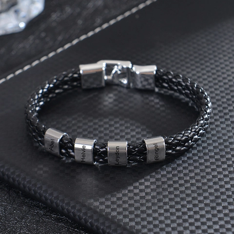Men's Double Layer Braided Leather Rope Bracelet With Stainless Steel Alloy Beads Fashion Jewelry