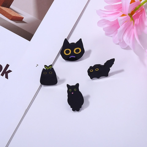 Spille Serie Dark Gatto Nero Animale Carino Stile Giapponese in Lega Smaltata Distintivo per Zaino Abbigliamento Unisex Gioielli