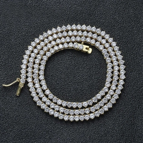 Collier Tennis Simple Rangée Trois Griffes Zircone Cuivre Chaîne Bijoux Hip Hop Pour Hommes Femmes