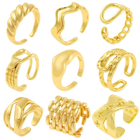 Anelli Regolabili Geometrici Da Donna Rame Placcato Oro 18K Minimalista Intrecciato Ondulato Catena Gioielli Di Moda