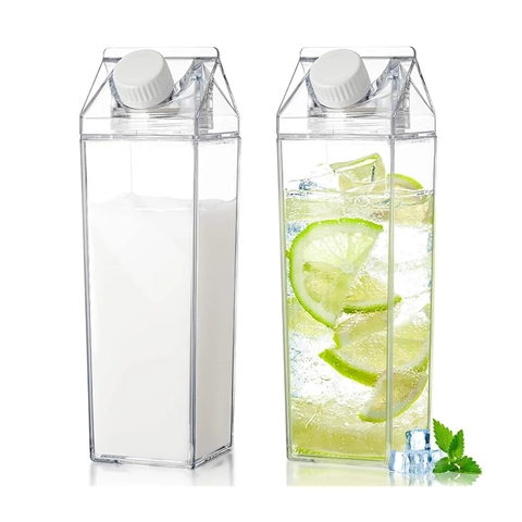 Clear Milk Carton Water Bottle Square Plastic Leakproof Reusable Portable Drink Container For Juice Outdoor Travel School