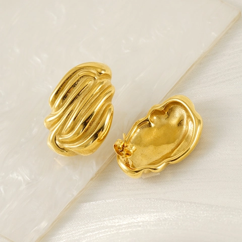 Orecchini A Lobo Con Texture Ondulata Pieghettata Irregolare In Acciaio Inossidabile Placcato Oro 18K Stile INS Donne