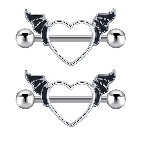 Nipple Rings Piercing Jewelry Stainless Steel Heart Angel Wings Barbell Gothic Punk Style For Women Novelty