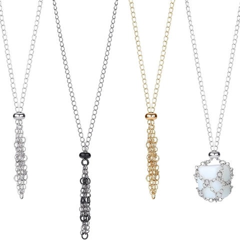 Alloy Crystal Stone Holder Necklace Adjustable Woven Metal Net Cage Pendant Bamboo Style Chain Minimalist Jewelry