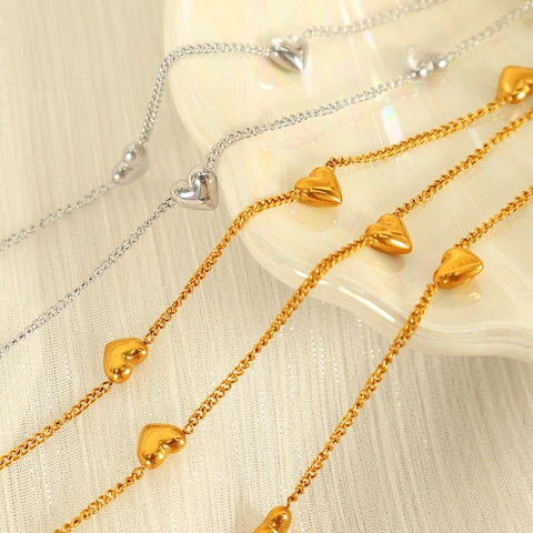 Korean Style Titanium Steel Heart Pendant Necklace Bracelet Set Sweet Minimalist Dainty Jewelry For Women Girls Daily Wear Gift