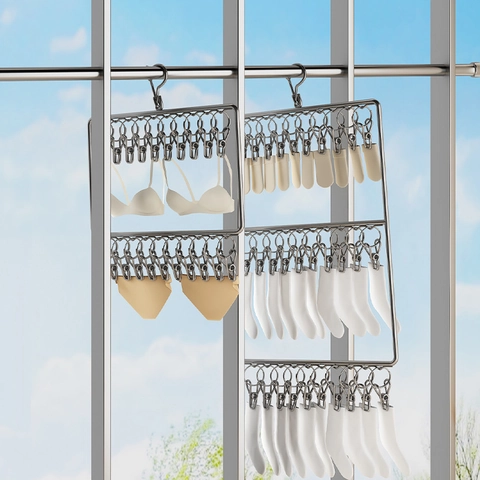 Stendino Per Calze In Acciaio Inossidabile Con Gancio Antivento Gruccia Multi-Clip Per Biancheria Intima Asciugamani