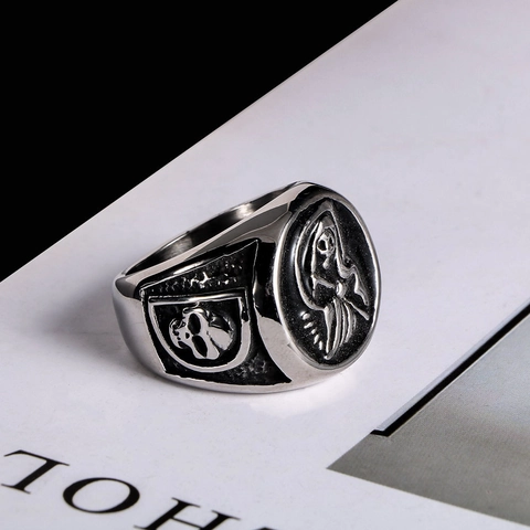 Vintage Sensenmann Totenkopf Ring Edelstahl Gothic Punk Rock Geschnitzter Ovaler Schmuck Für Herren