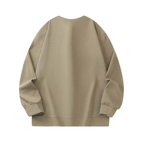 Men Crewneck Sweatshirt Long Sleeve Waffle Knit Polyester Spandex Loose Fit Drop Shoulder Casual Solid Color Top