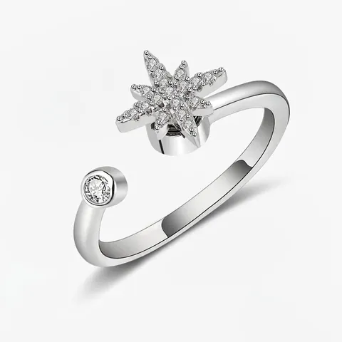 Bague Rotative Flocon de Neige Zirconia Réglable en Cuivre Anneau Ouvert pour Soulagement du Stress Anxiété Tendance Femme Bijoux