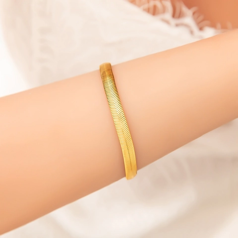 Damen Minimalistisch Edelstahl Achtzehn K Vergoldet Schlangenkette Armband Elegant Geometrisch Fischgräten Gliederkette Mode Schmuck