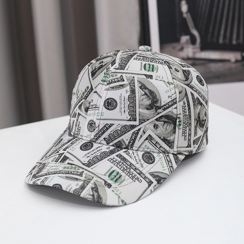 Gorra de Béisbol con Estampado de Dinero de Moda de Sarga de Algodón Ajustable con Patrón de Billetes de Dólar para Hombre Mujer