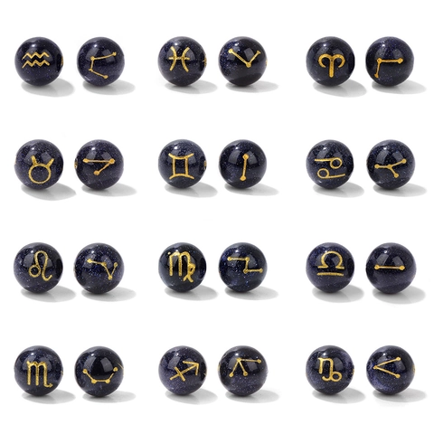Perle In Pietra Di Siderite Blu Segni Zodiacali Oro Costellazione Perle Sfuse Rotonde Per Creazione Gioielli Bracciale DIY