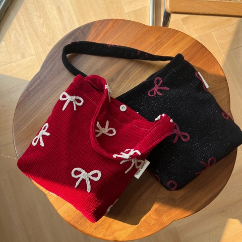 Borsa A Mano Dolce Da Donna Con Ricamo A Fiocco Borsa Sottobraccio In Velluto A Coste Con Fibbia Magnetica Borsa Casual