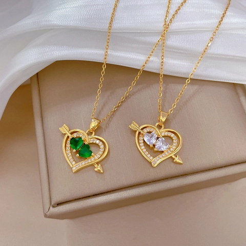 Herz Anhänger Halskette Edelstahl Kette Kupfer Mit Zirkonia Für Damen Luxus Elegant Schlüsselbein Kette
