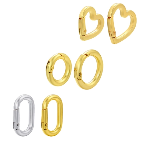 Spring Ring Clasp Connectors 18K Gold Plated Brass Heart Round Oval Shapes For DIY Jewelry Making Necklaces