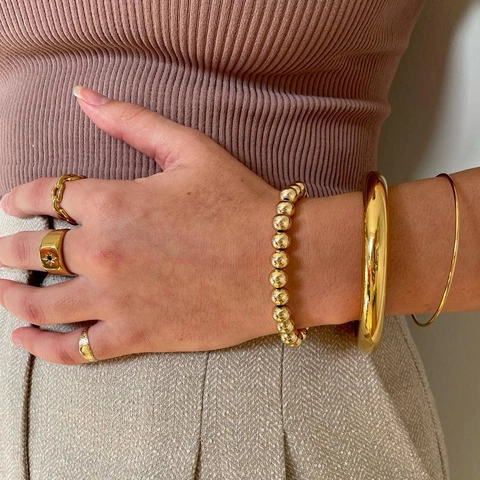 Geometrische Roestvrijstalen Armband 18K Verguld Dik Hoogglans Gepolijst Open Manchet Minimalistische Sieraden Voor Dames