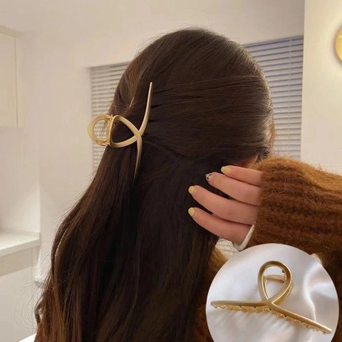Molletta Per Capelli In Metallo Grande Lega Clip Squalo Francese Retrò Oro Opaco Geometrico Sirena Luna Perla Artificial Per Donne