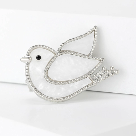 Cute Bird Brooch Alloy Mother Of Artificial Pearl Shell Inlaid Peace Dove Shape Pin For Suits Elegant Jewelry Accessories