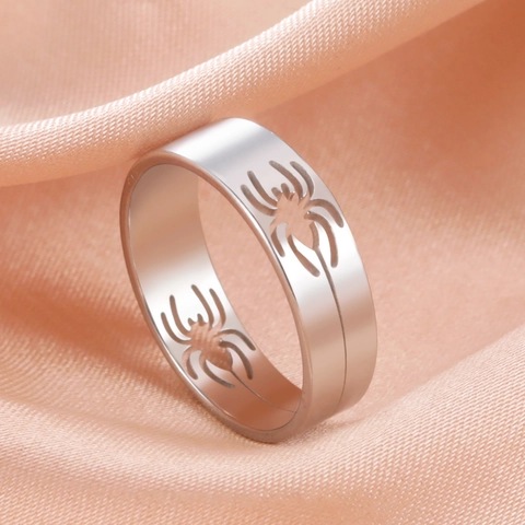 Punk Stainless Steel Spider Hollow Out Ring For Men Women Gothic Spider Web Electroplated Jewelry Fashion Animal Finger Ring