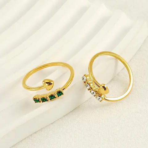 Herzform Offener Verstellbarer Ring 18K Vergoldeter Edelstahl Kristall Eingelegt Eleganter Minimalistischer Schmuck Damen